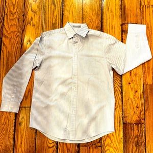 CLASSIC XMI BLUE, YELLOW, AND WHITE COTTON STRIPED BOYS, SIZE 16 DRESS SHIRT